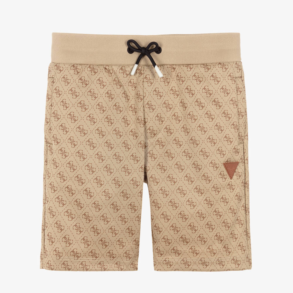 Guess-Boys Beige 4G Monogram Drawstring Shorts | Childrensalon