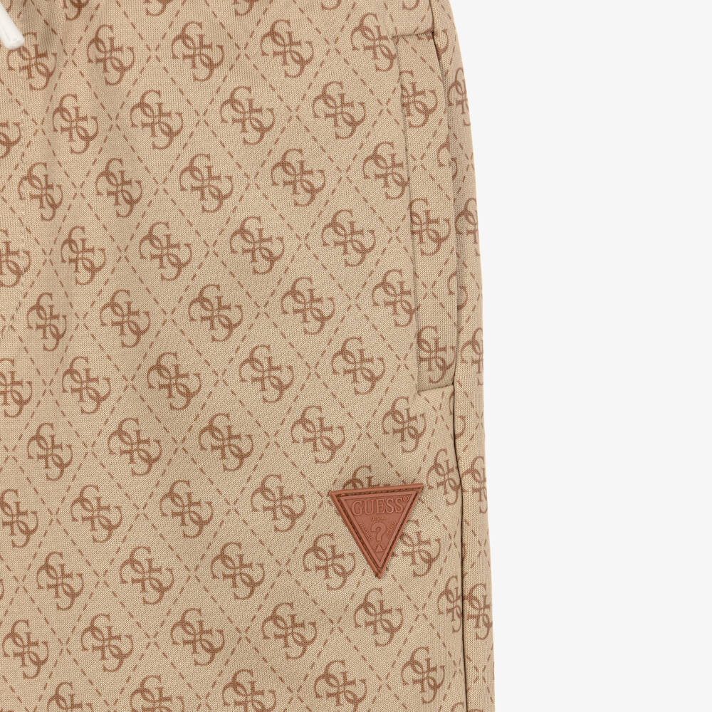 Guess-Boys Beige 4G Monogram Drawstring Shorts | Childrensalon