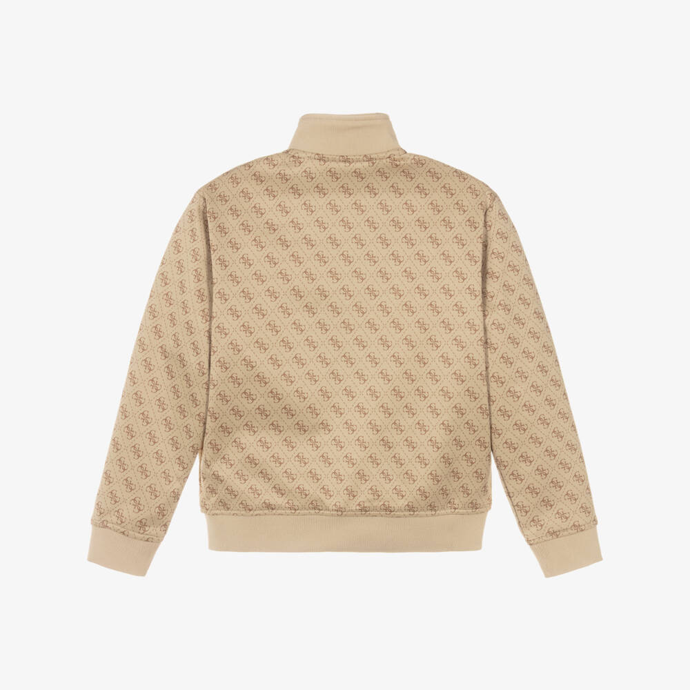 Guess-Boys Beige 4G Monogram Zip-Up Top | Childrensalon