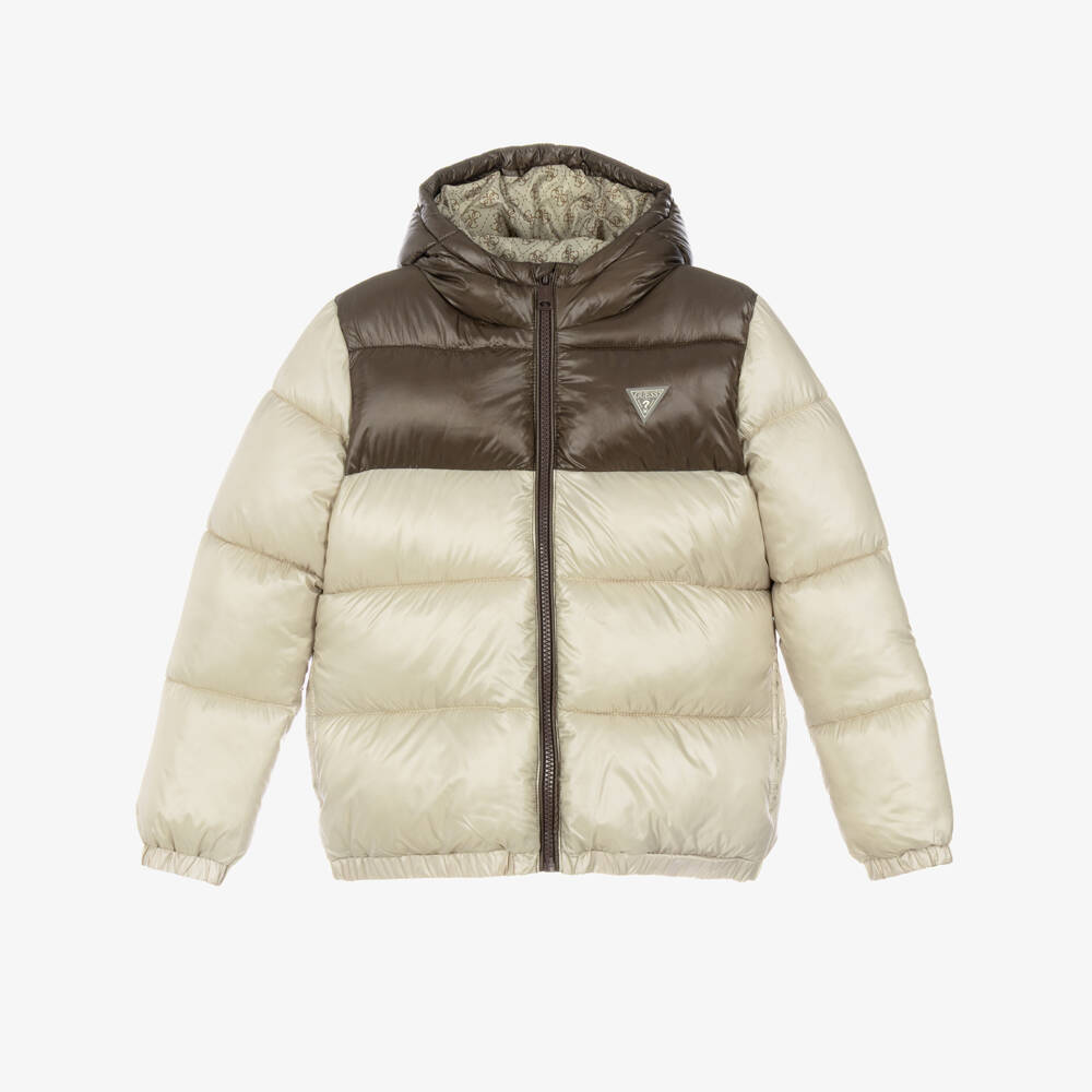 Guess-Boys Beige & Brown Puffer Jacket | Childrensalon