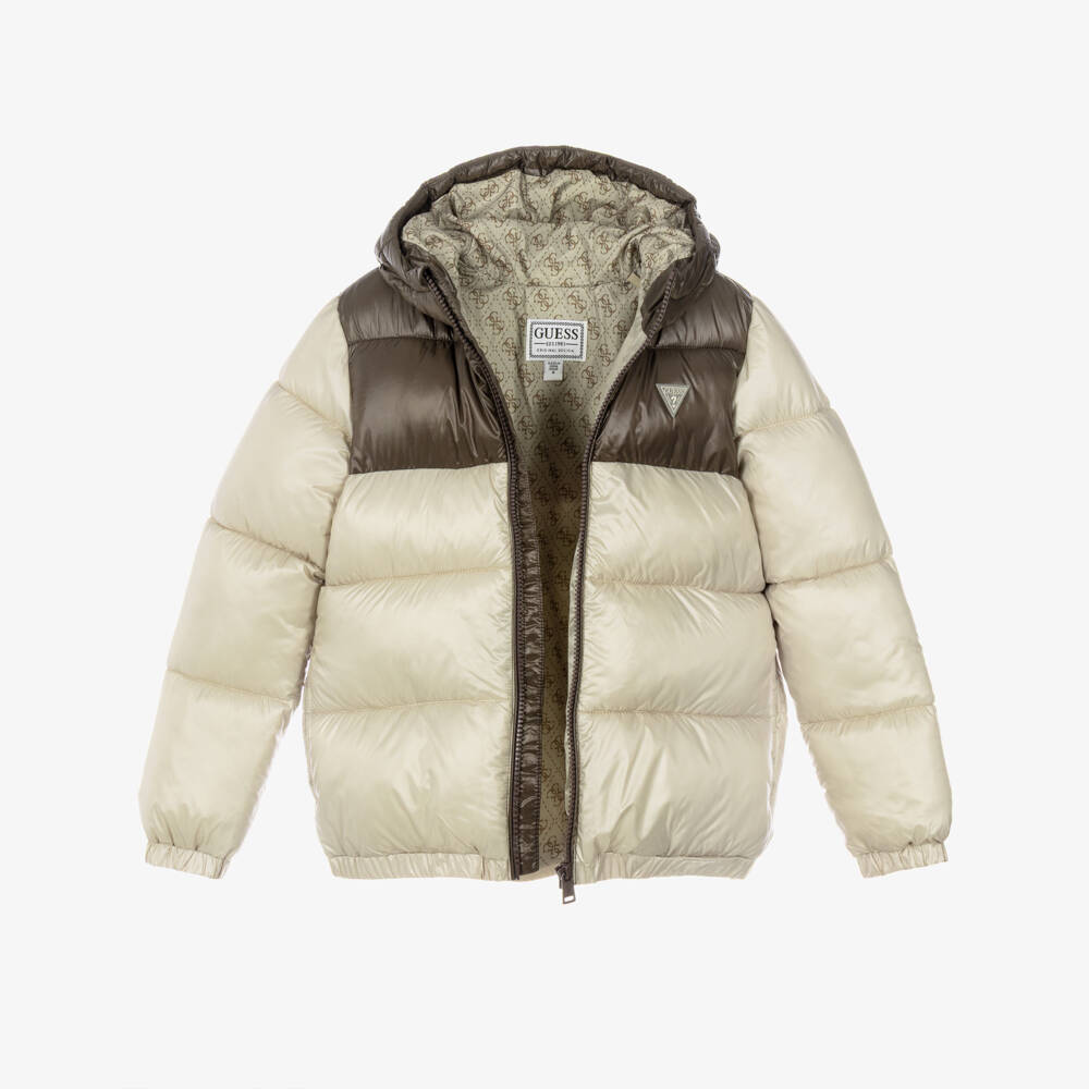 Guess-Boys Beige & Brown Puffer Jacket | Childrensalon