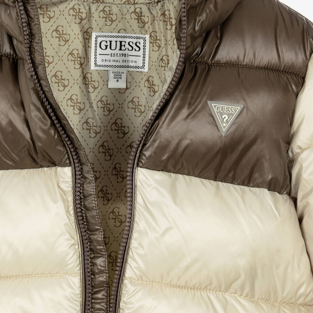 Guess-Boys Beige & Brown Puffer Jacket | Childrensalon