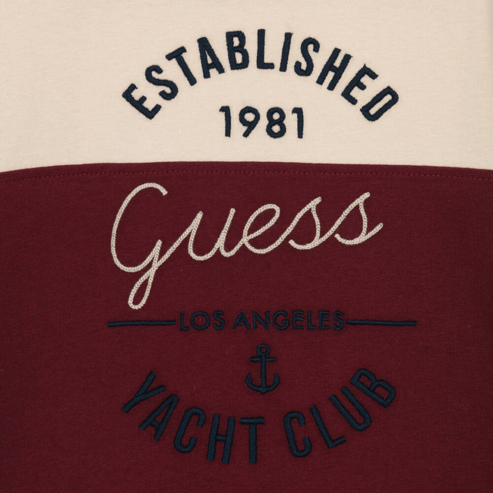 Guess-Boys Beige & Burgundy Cotton Colourblock Nautical T-Shirt | Childrensalon