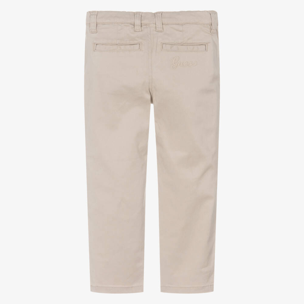 Guess-Boys Beige Chinos with Embroidered Logo | Childrensalon