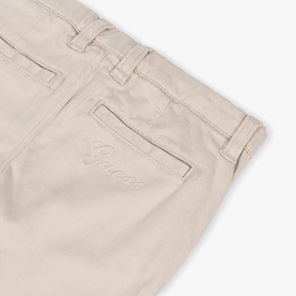 Guess-Boys Beige Chinos with Embroidered Logo | Childrensalon