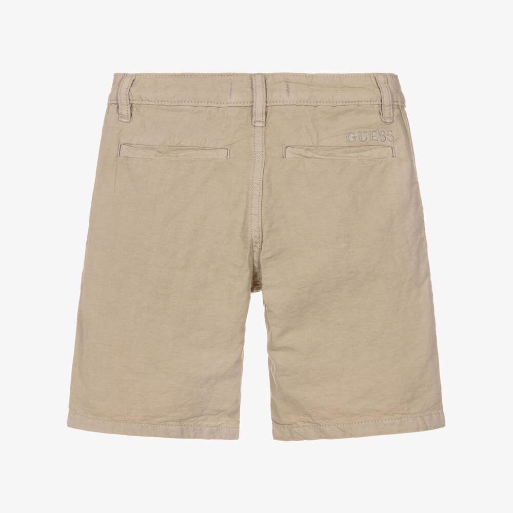 Guess-Boys Beige Cotton & Linen Shorts | Childrensalon