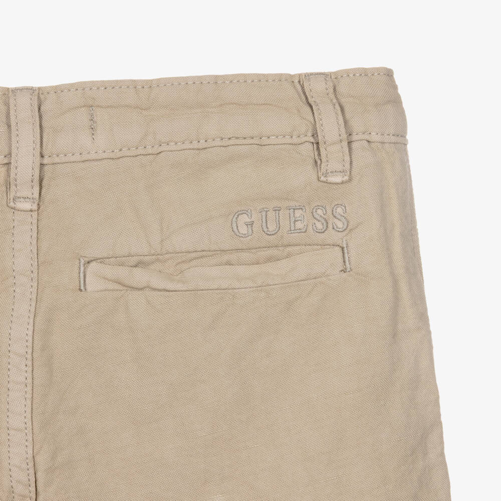 Guess-Boys Beige Cotton & Linen Shorts | Childrensalon