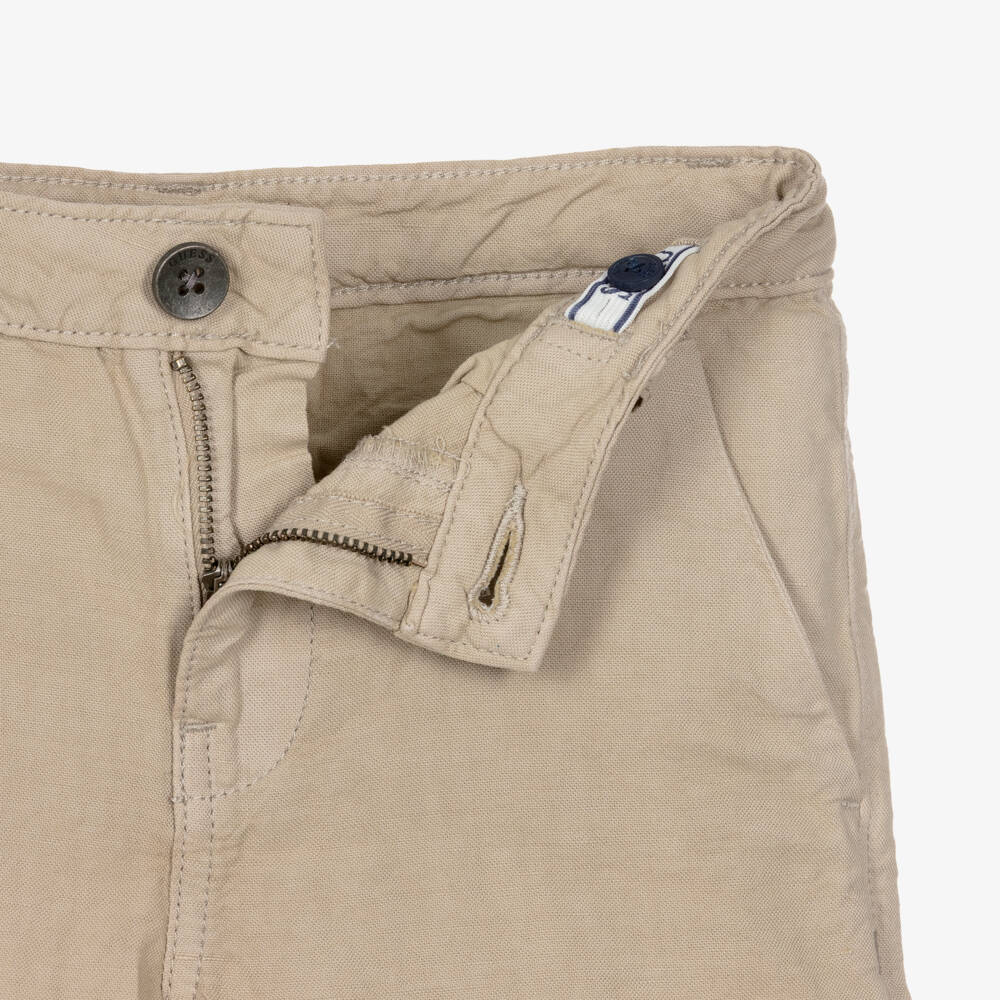 Guess-Boys Beige Cotton & Linen Shorts | Childrensalon