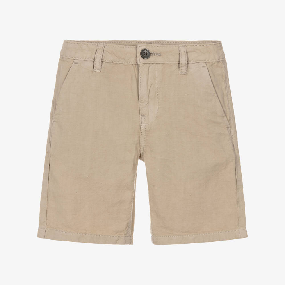 Guess-Boys Beige Cotton & Linen Shorts | Childrensalon