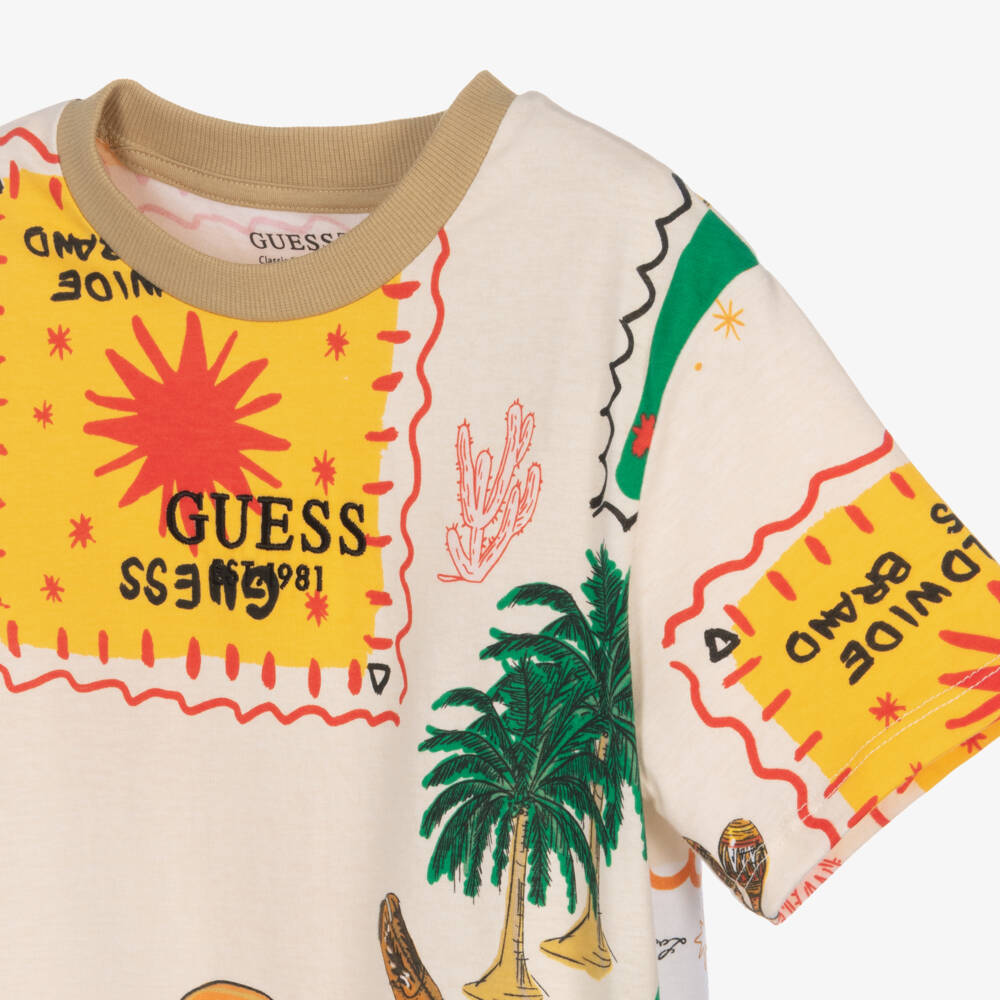 Guess-تيشيرت قطن لون بيج للأولاد | Childrensalon