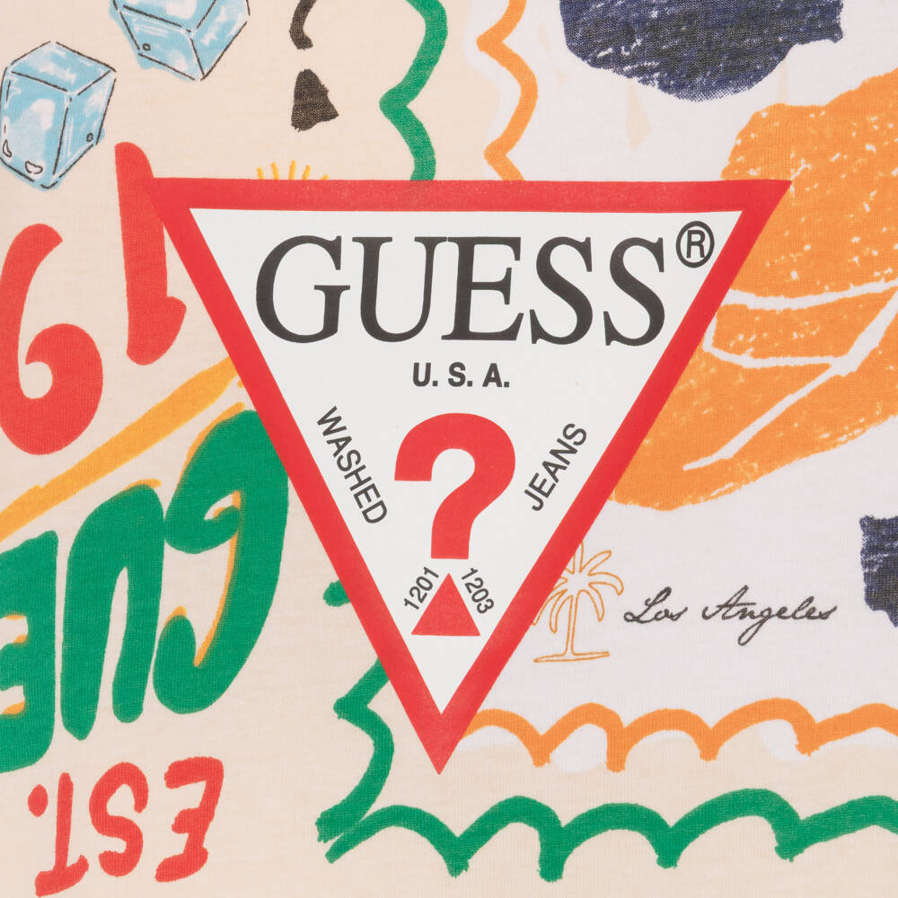 Guess-تيشيرت قطن بطبعة جرافيك لون بيج للأولاد | Childrensalon