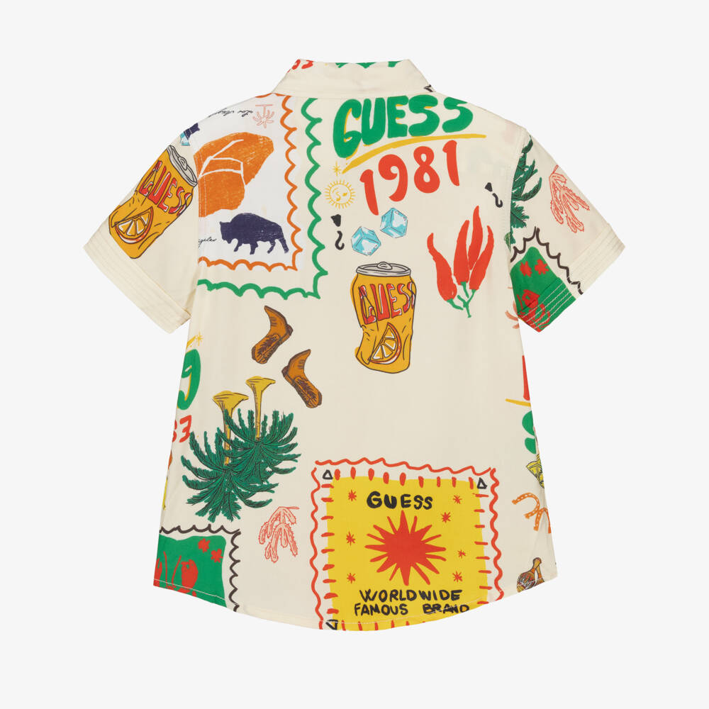 Guess-Boys Beige Shirt with Multicolour Graphics | Childrensalon