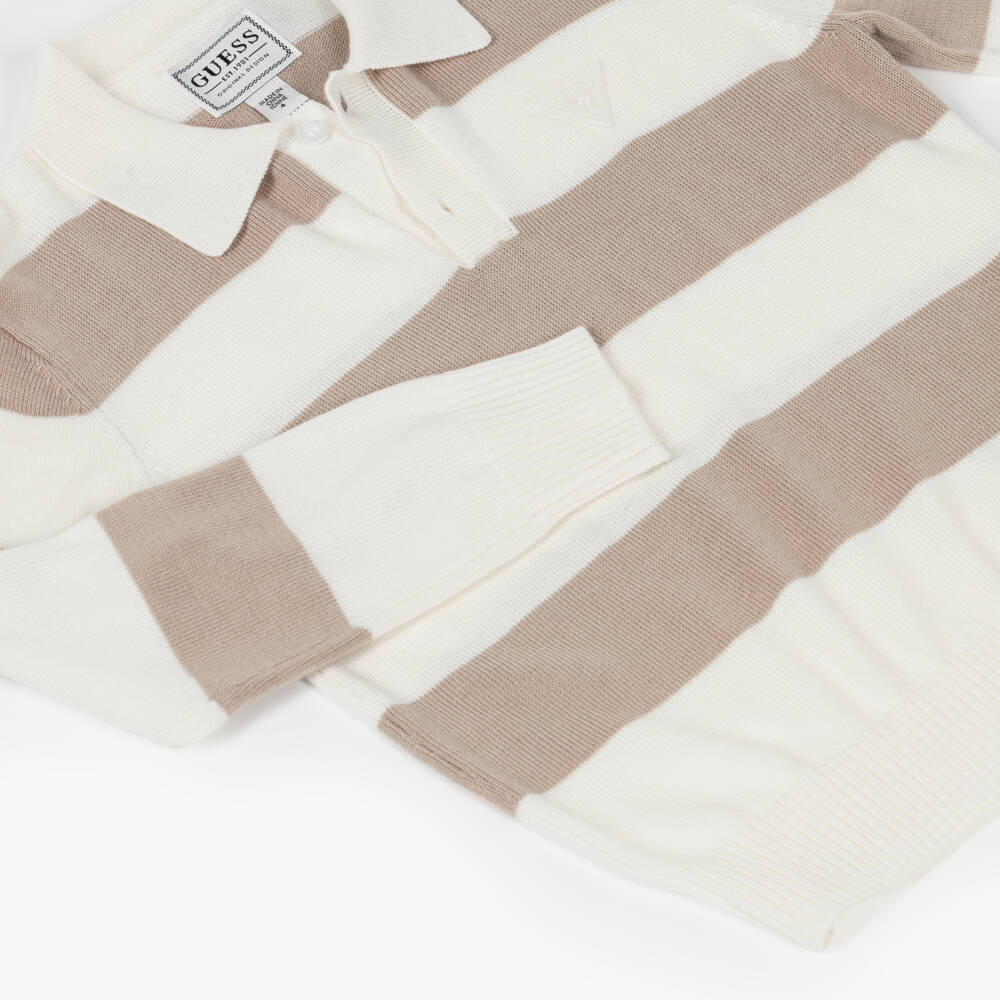 Guess-Рубашка поло бежевая в полоску трикотажная для мальчиков | Childrensalon