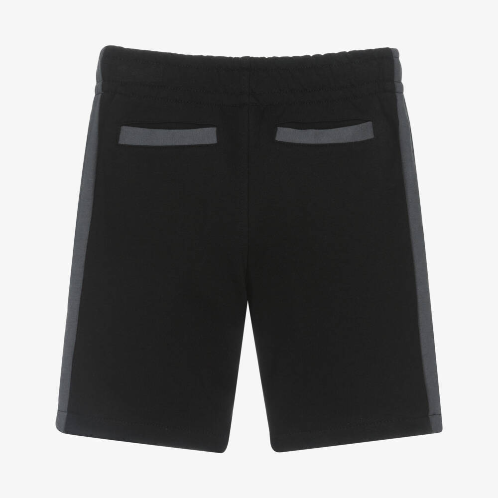 Guess-Boys Black Cotton Jersey Shorts with Yellow Logo Print | Childrensalon