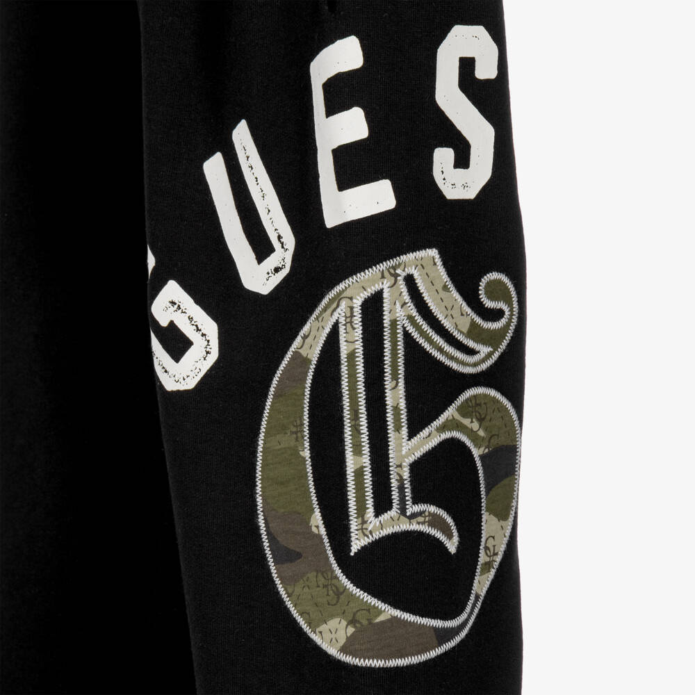 Guess-Boys Black Cotton Joggers with Camo Logo | Childrensalon