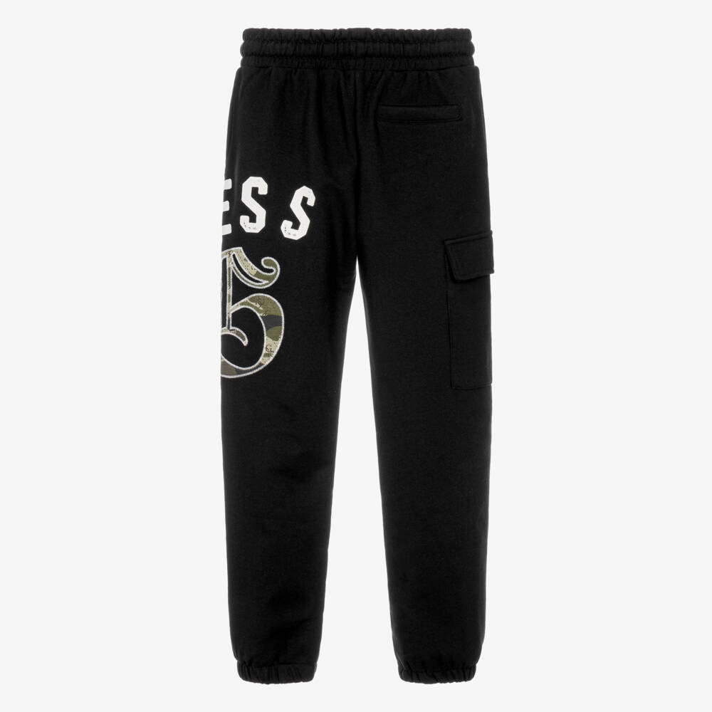 Guess-Boys Black Cotton Joggers with Camo Logo | Childrensalon
