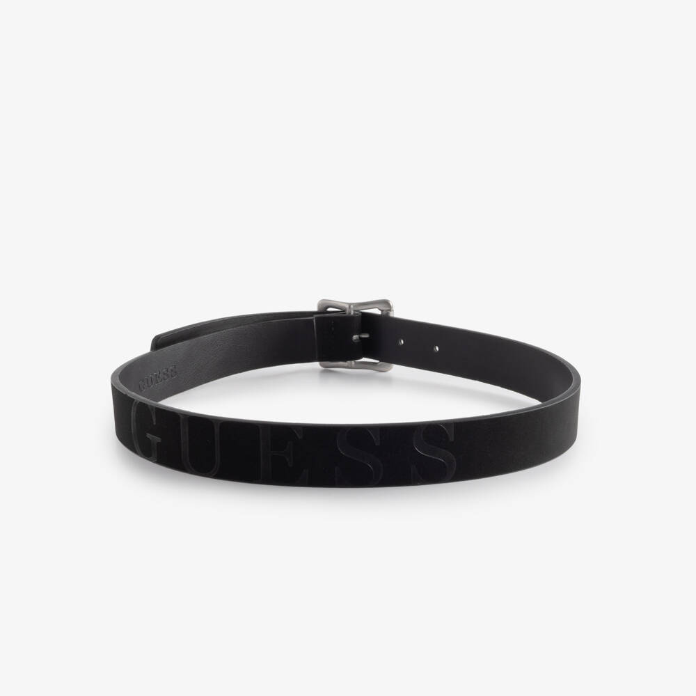 Guess-Boys Black Faux Leather Belt with Logo Print | Childrensalon