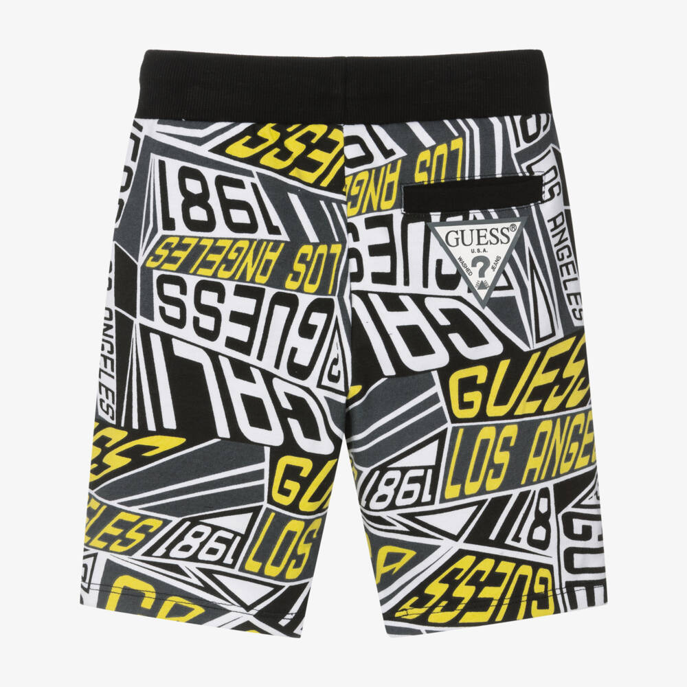 Guess-Boys Black & Grey Logo Pattern Cotton Jersey Shorts | Childrensalon