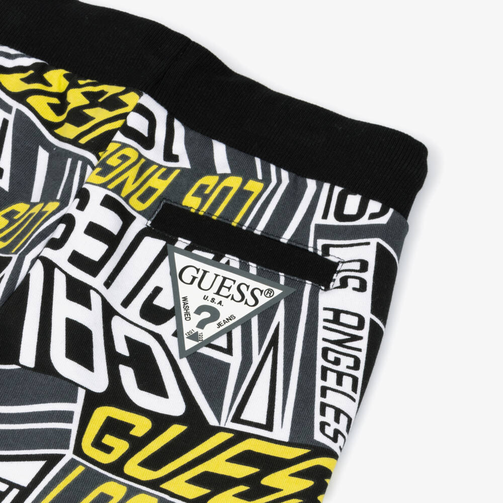 Guess-Boys Black & Grey Logo Pattern Cotton Jersey Shorts | Childrensalon