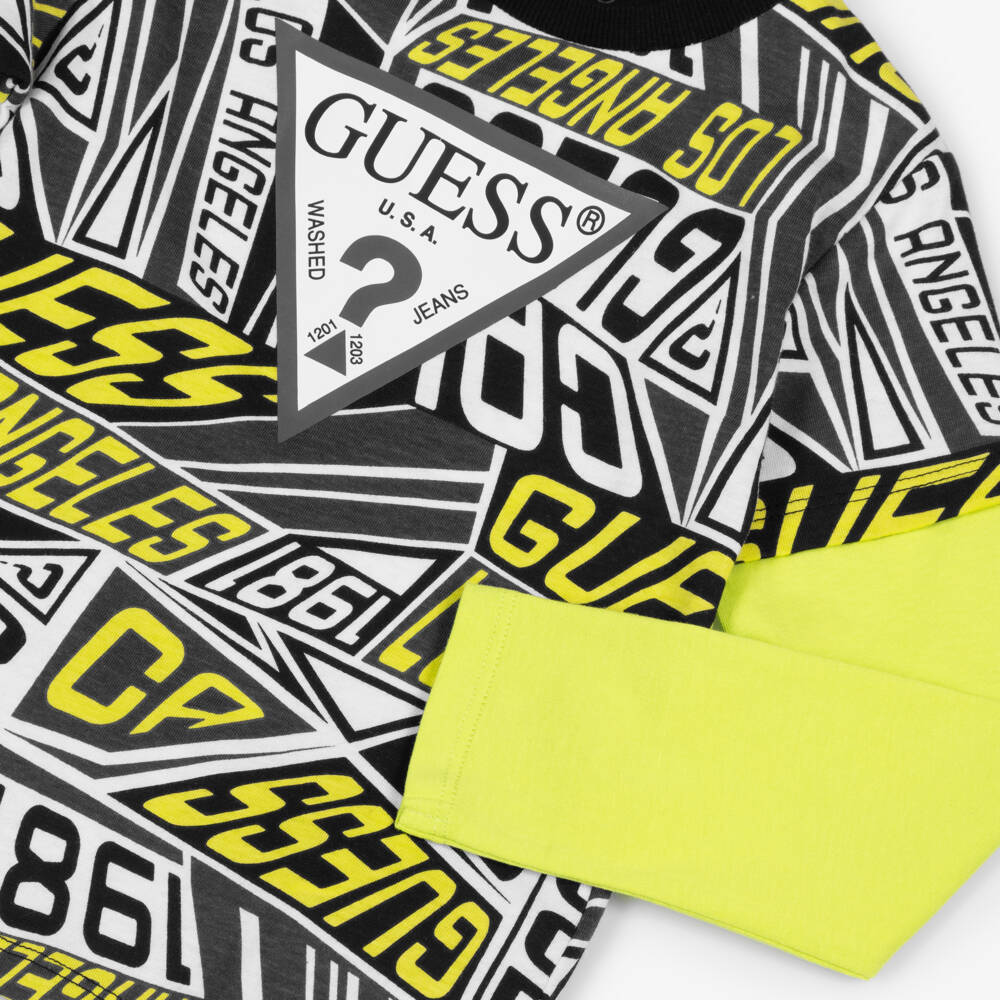 Guess-Boys Black Logo Pattern Cotton Trouser Set | Childrensalon