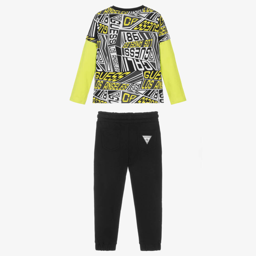 Guess-Boys Black Logo Pattern Cotton Trouser Set | Childrensalon