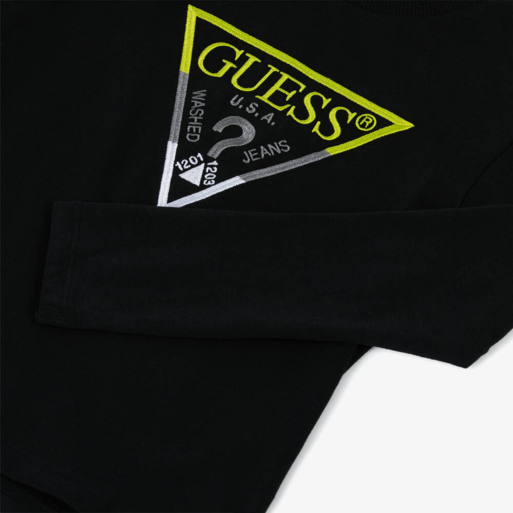 Guess-Boys Black Organic Cotton Triangle Logo Top | Childrensalon