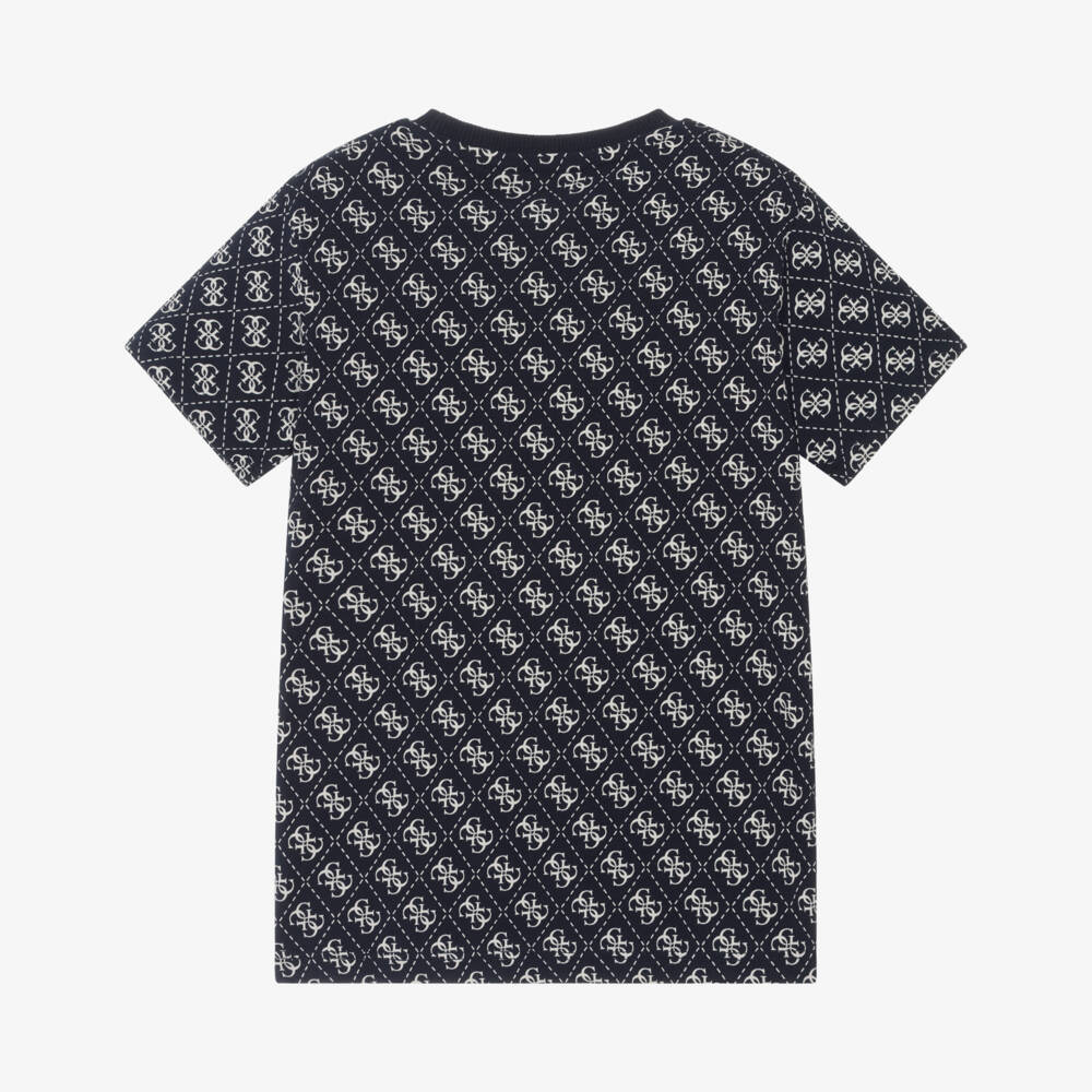 Guess-Boys Blue Cotton 4g Logo T-Shirt | Childrensalon