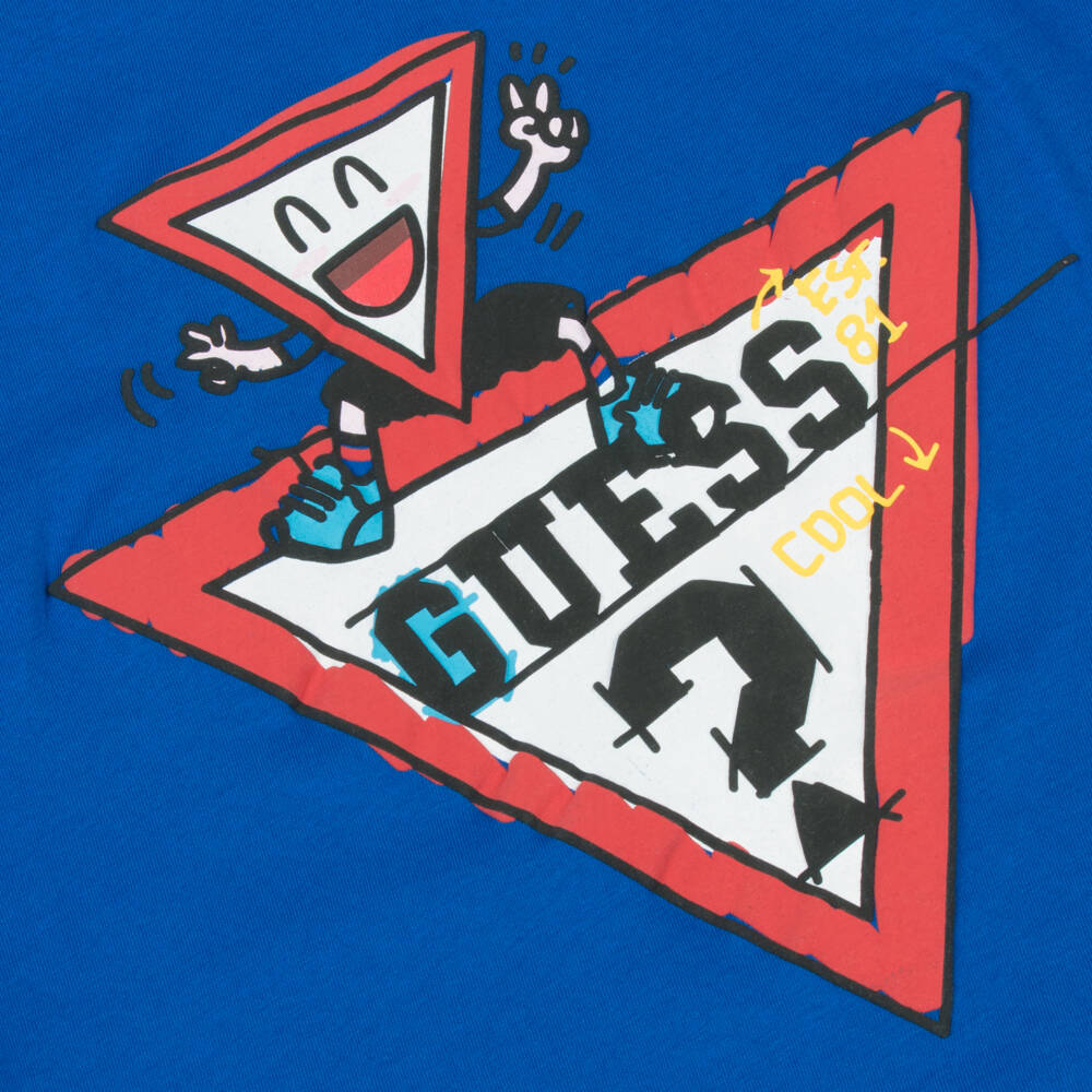 Guess-Boys Blue Cotton Cartoon Logo T-Shirt | Childrensalon