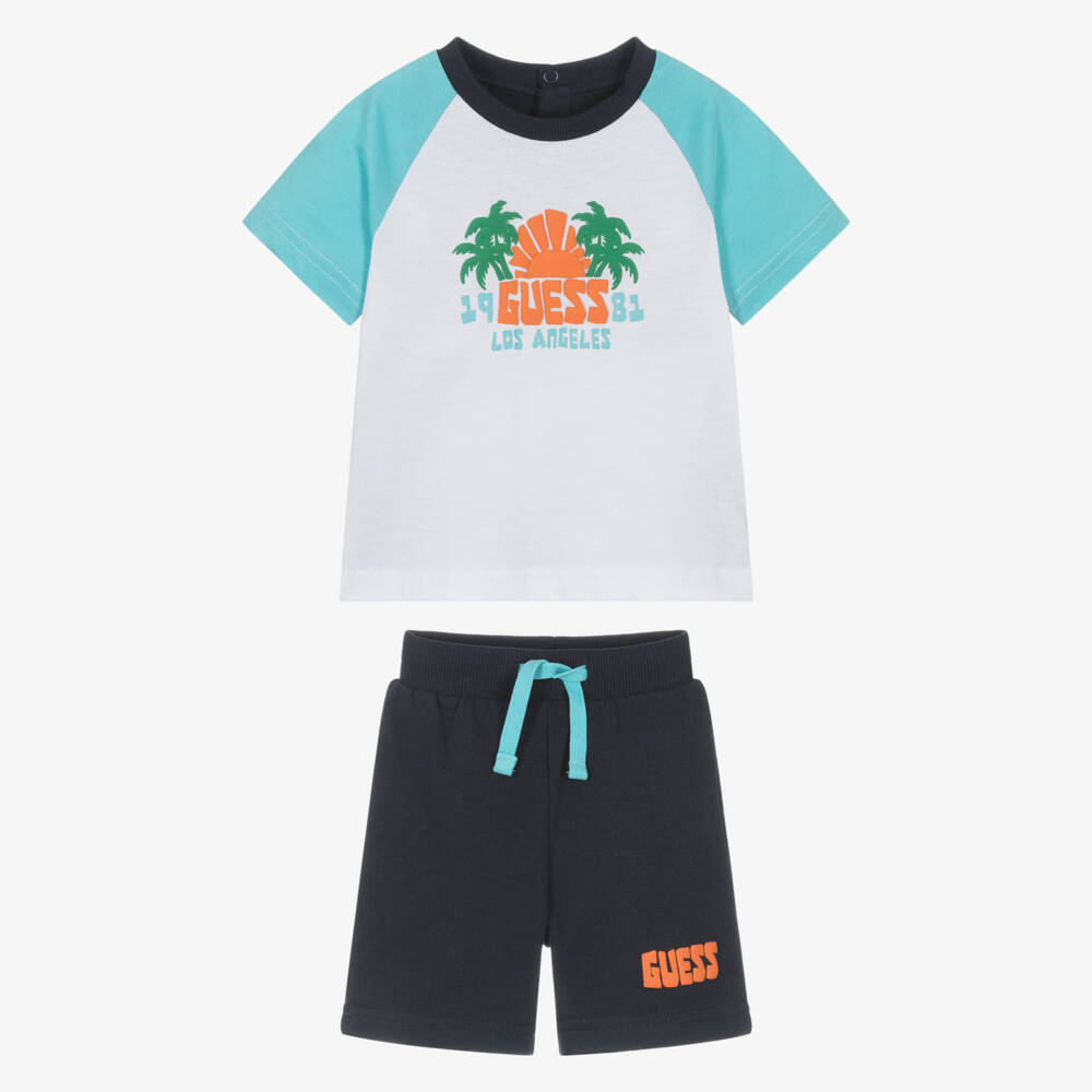 Guess-Boys Blue Cotton Jersey Shorts Set | Childrensalon