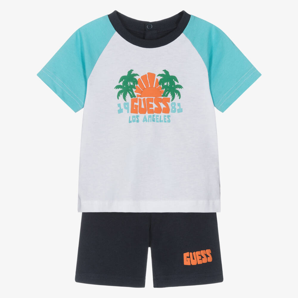 Guess-Boys Blue Cotton Jersey Shorts Set | Childrensalon