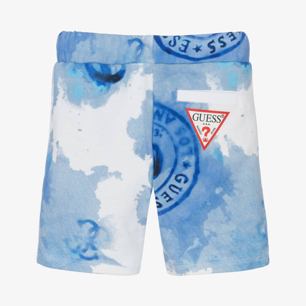 Guess-شورت بشعار ختم قطن لون أزرق للأولاد | Childrensalon
