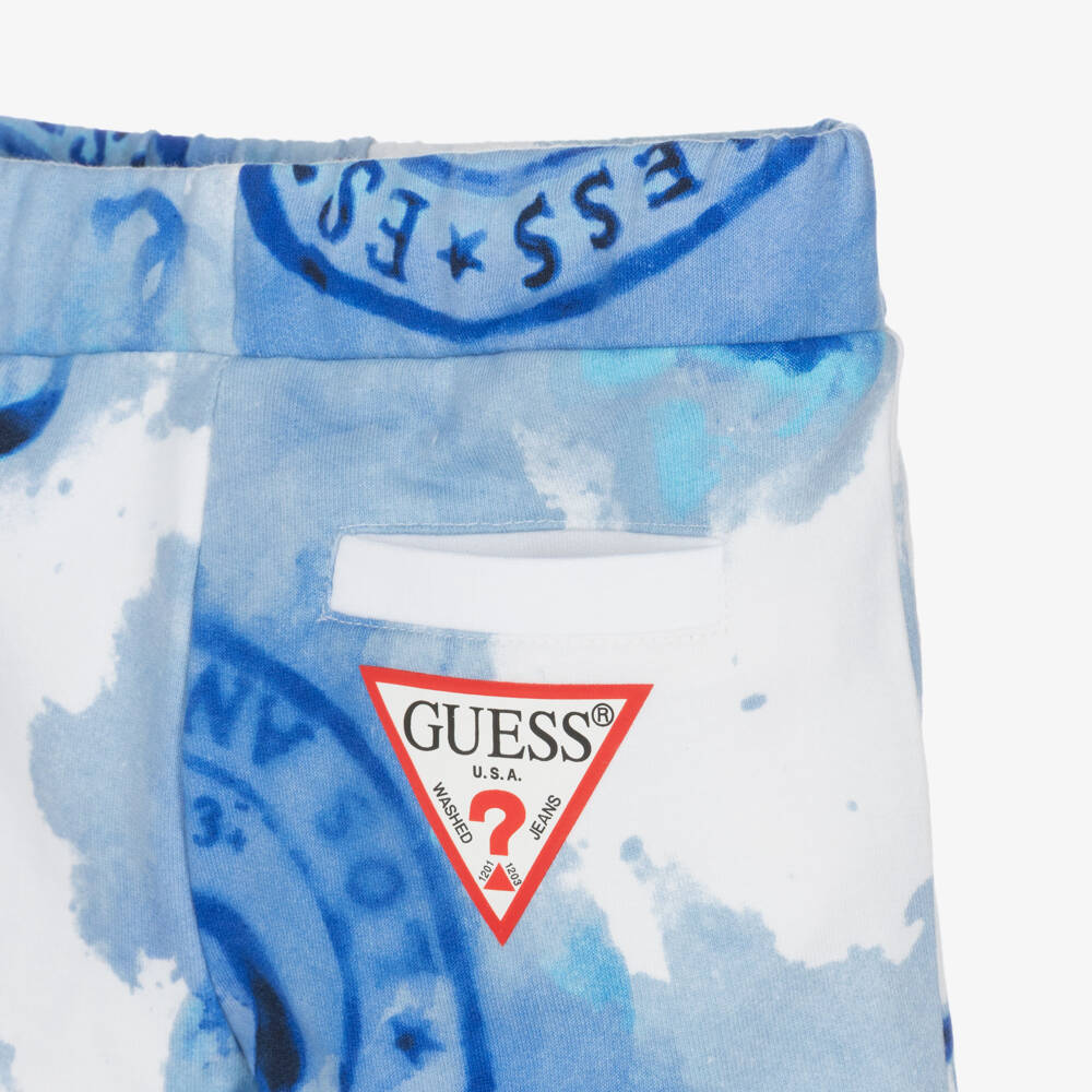 Guess-شورت بشعار ختم قطن لون أزرق للأولاد | Childrensalon