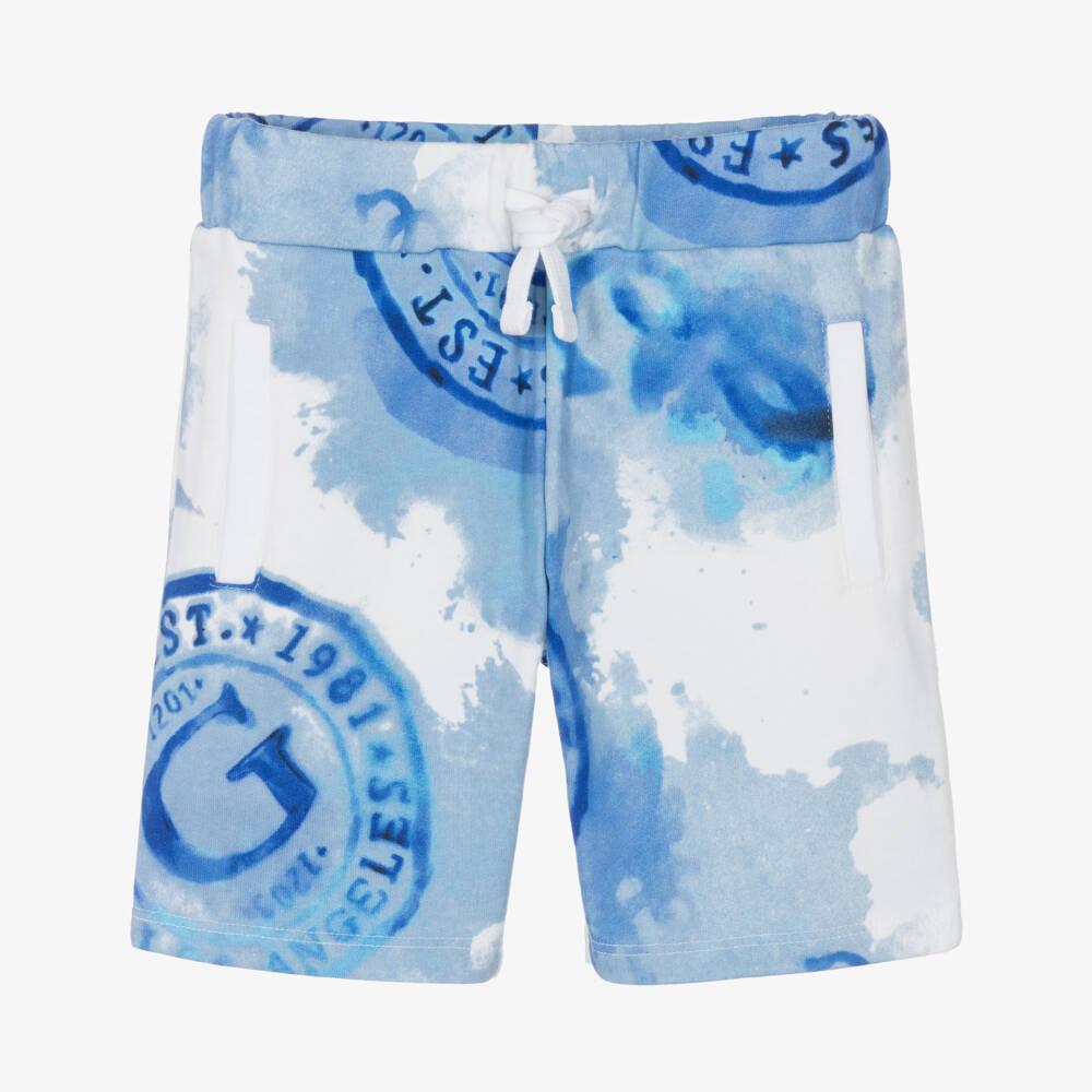 Guess-شورت بشعار ختم قطن لون أزرق للأولاد | Childrensalon