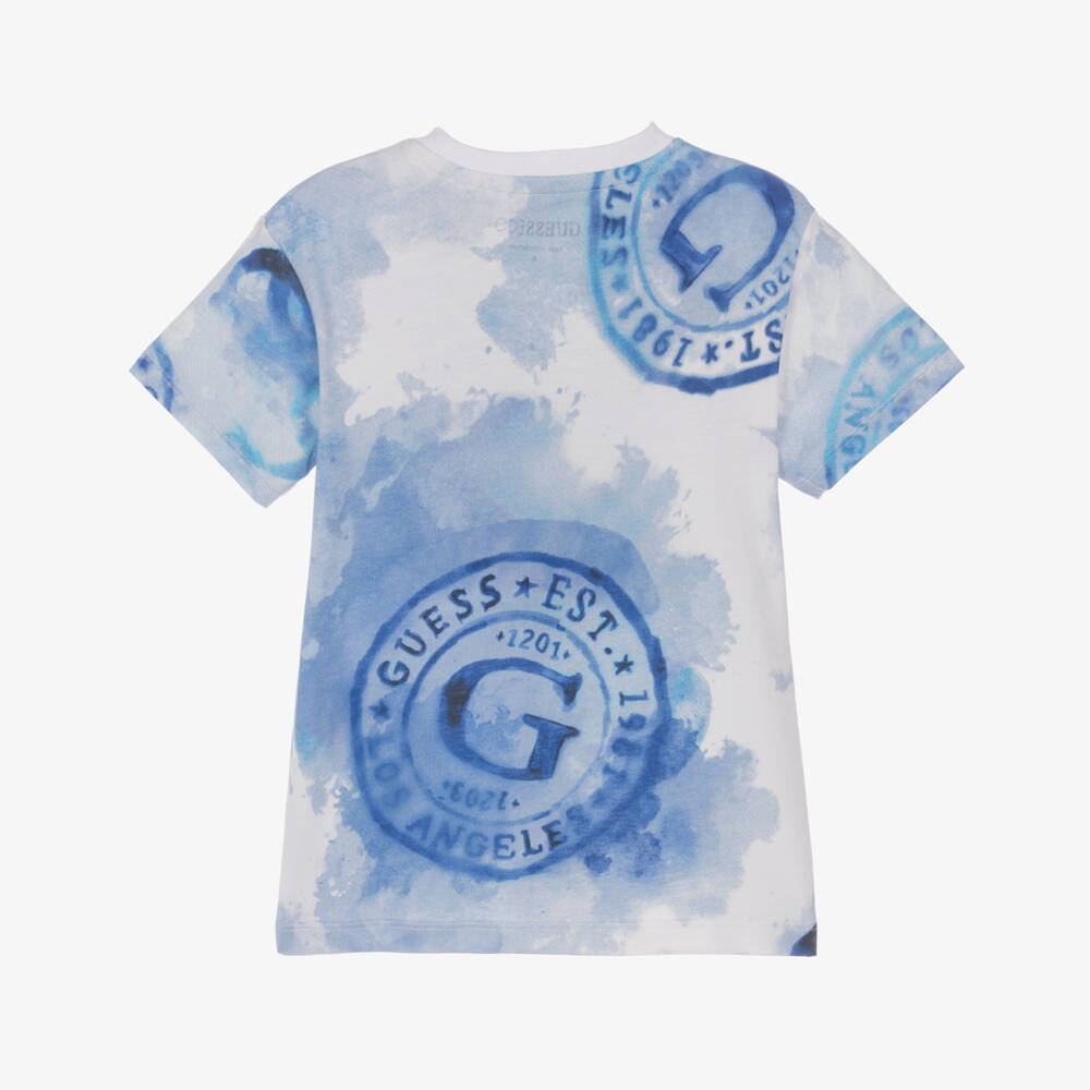 Guess-Футболка синяя из хлопка с логотипом для мальчиков | Childrensalon