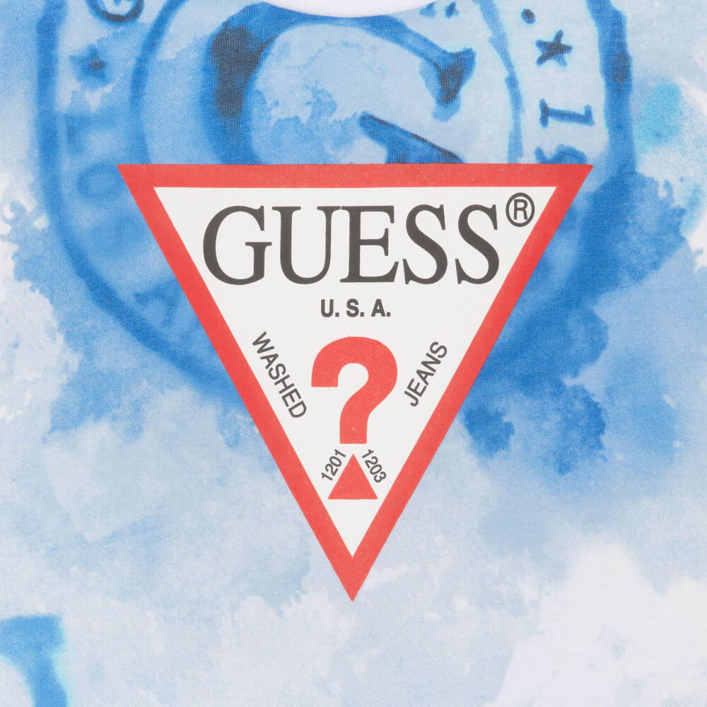 Guess-Футболка синяя из хлопка с логотипом для мальчиков | Childrensalon