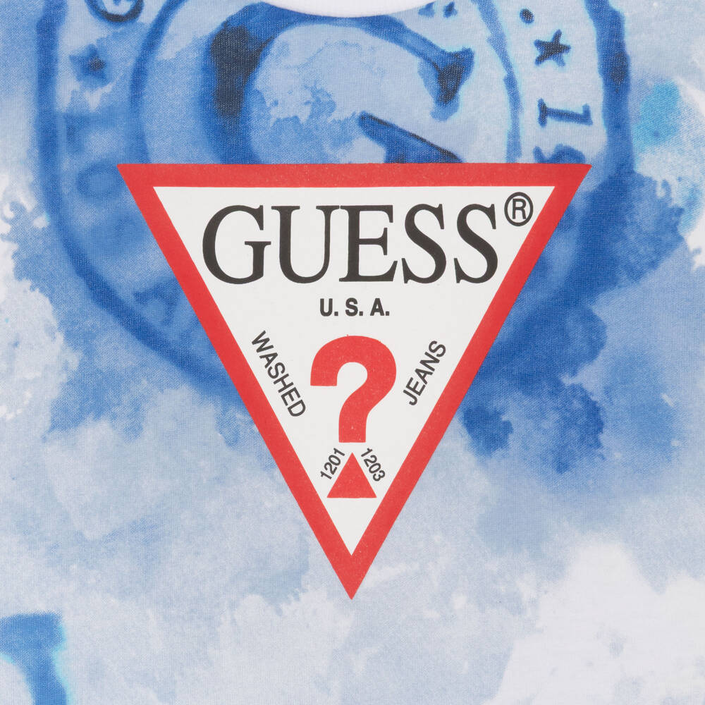 Guess-Футболка синяя из хлопка с логотипом для мальчиков | Childrensalon