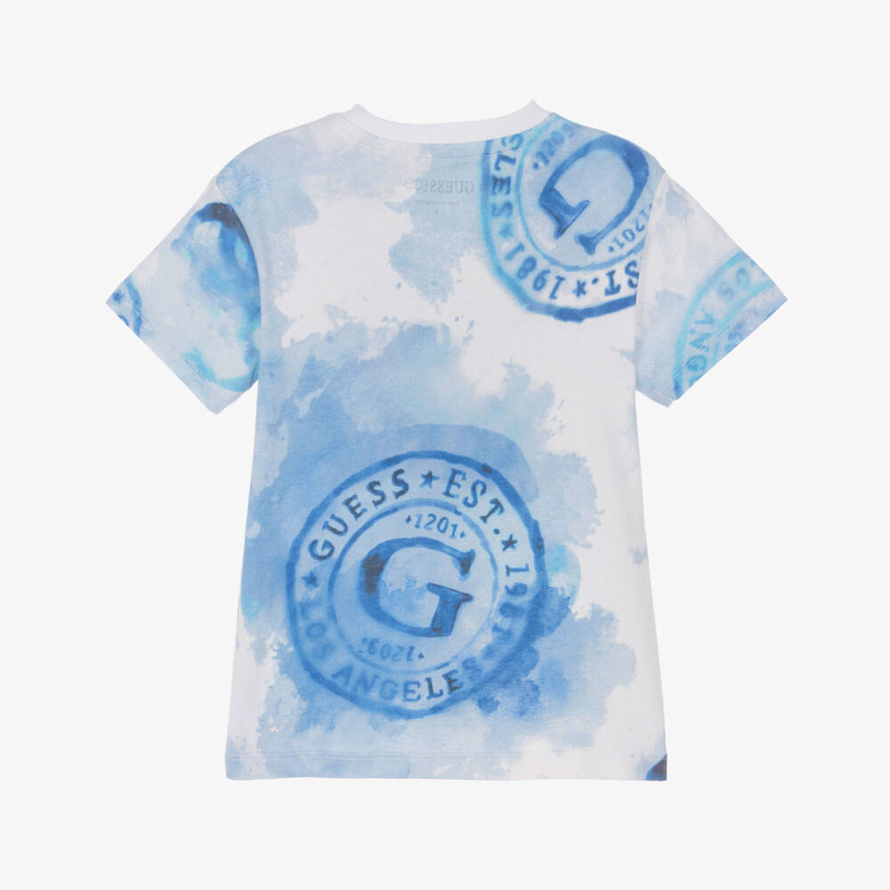 Guess-Футболка синяя из хлопка с логотипом для мальчиков | Childrensalon