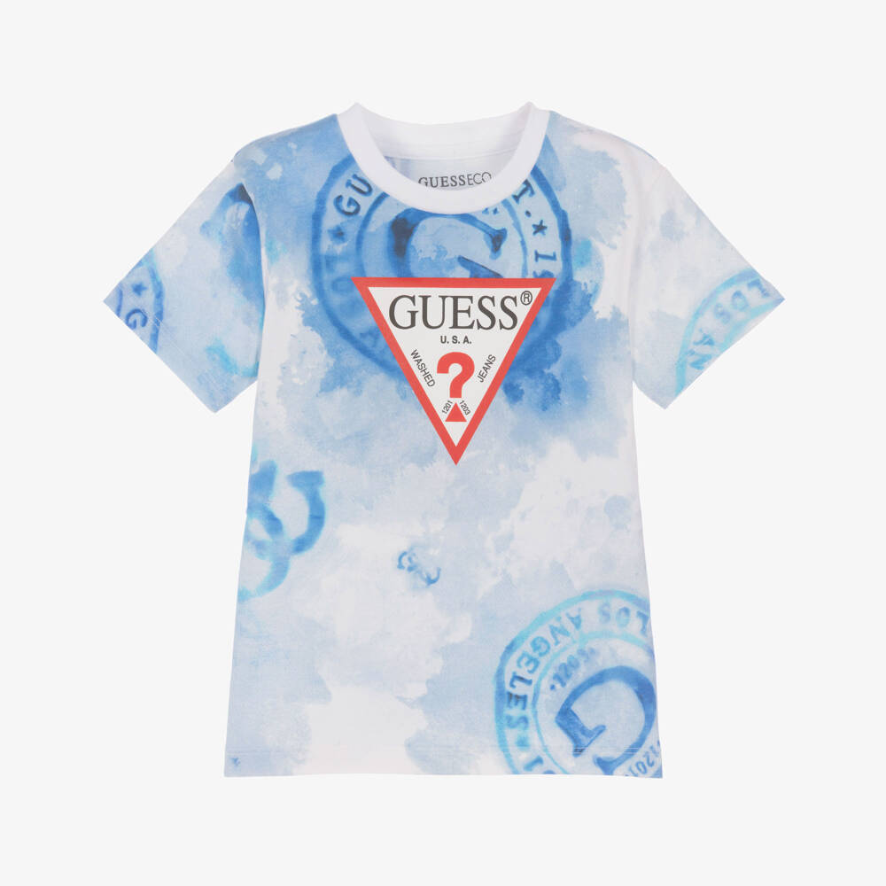 Guess-تيشيرت قطن بشعار لون أزرق للأولاد | Childrensalon