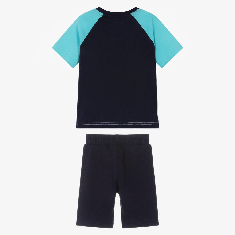 Guess-Boys Blue Cotton Shorts Set with Palm Tree Print | Childrensalon