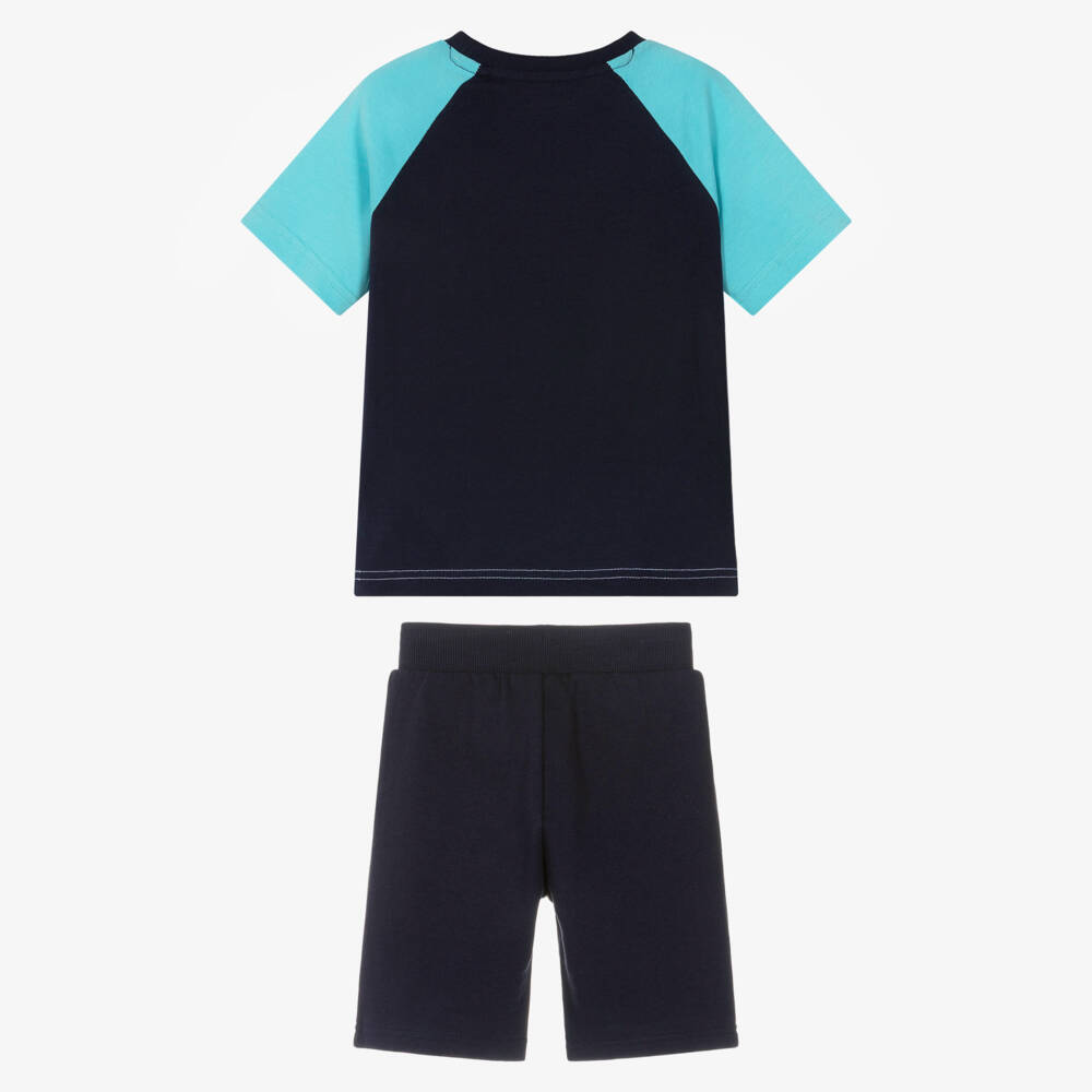 Guess-Boys Blue Cotton Shorts Set with Palm Tree Print | Childrensalon