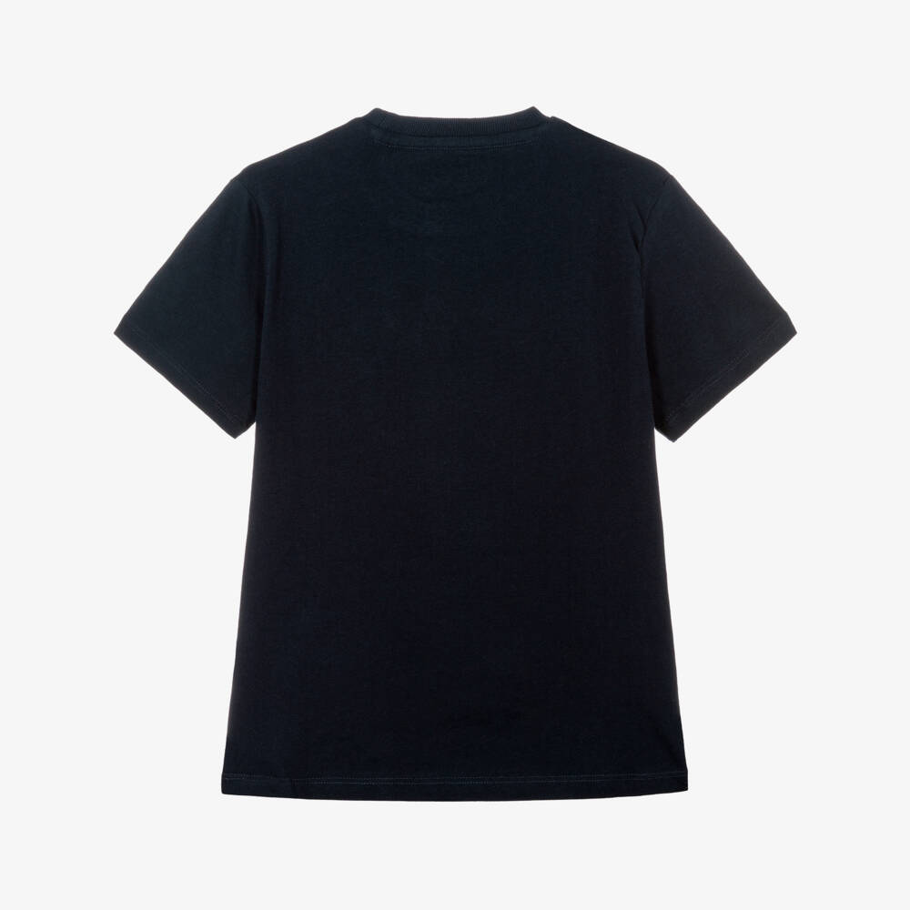 Guess-Boys Blue Cotton T-Shirt with Blue & Yellow Triangle Logo | Childrensalon