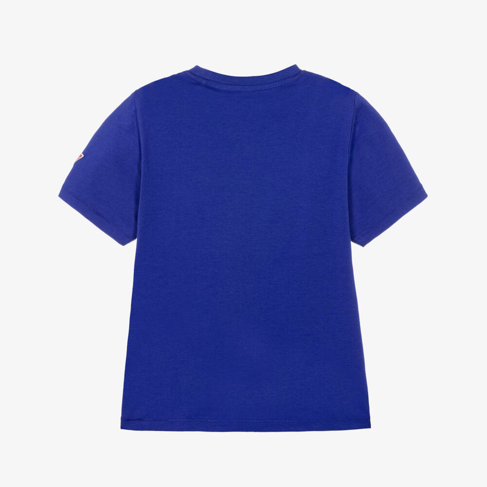Guess-Boys Blue Cotton T-Shirt with Bold White Logo Print | Childrensalon