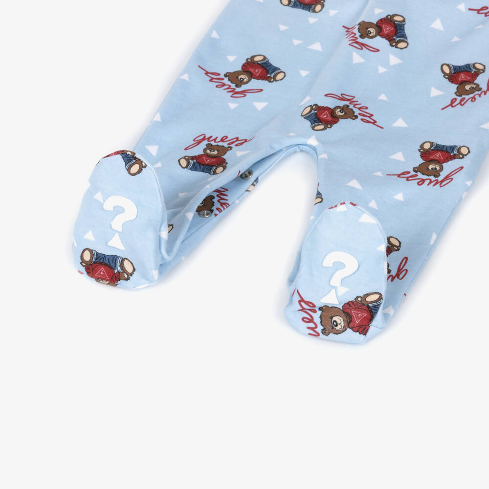 Guess-Boys Blue Cotton Teddy Bear Logo Print Babygrow | Childrensalon