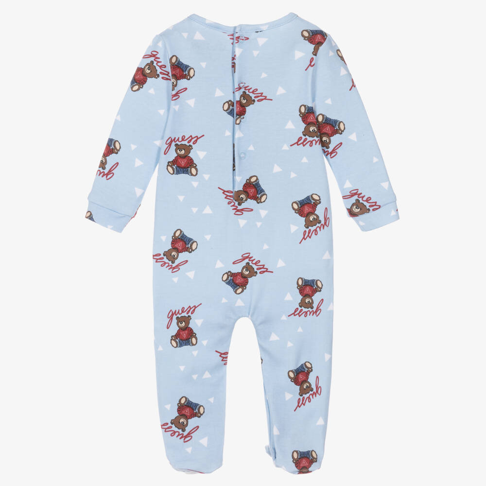 Guess-Boys Blue Cotton Teddy Bear Logo Print Babygrow | Childrensalon