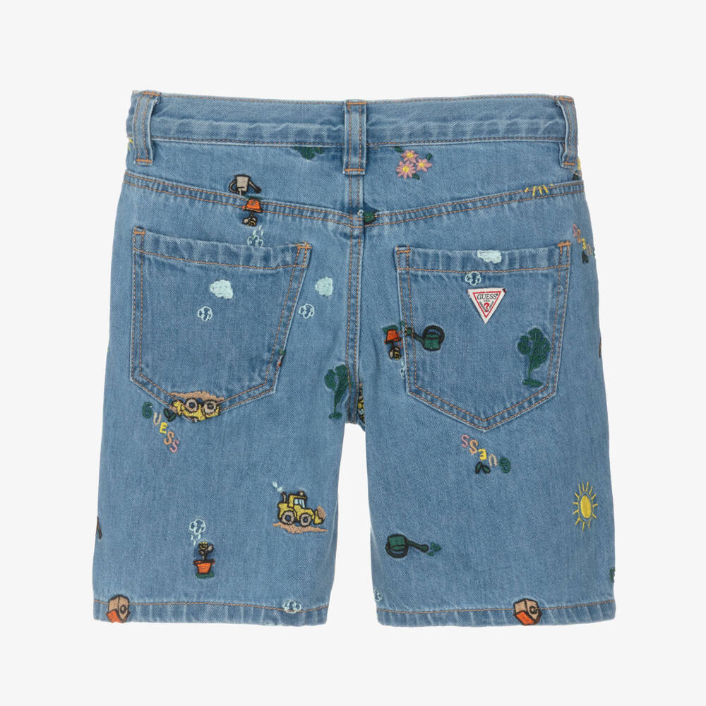 Guess-شورت دنيم مطرز لون أزرق للأولاد | Childrensalon