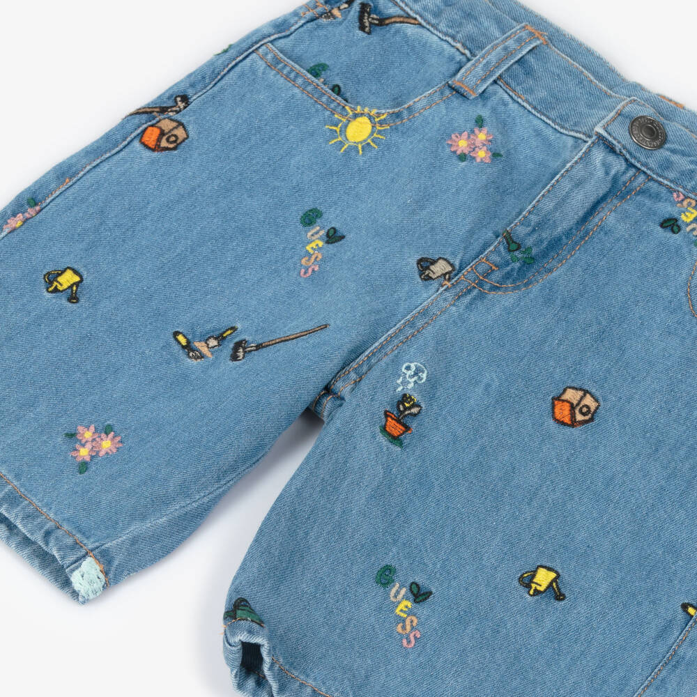 Guess-شورت دنيم مطرز لون أزرق للأولاد | Childrensalon