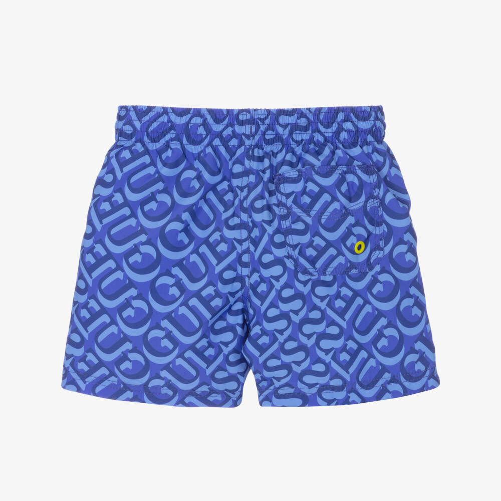 Guess-Boys Blue Logo Print Swim Shorts | Childrensalon