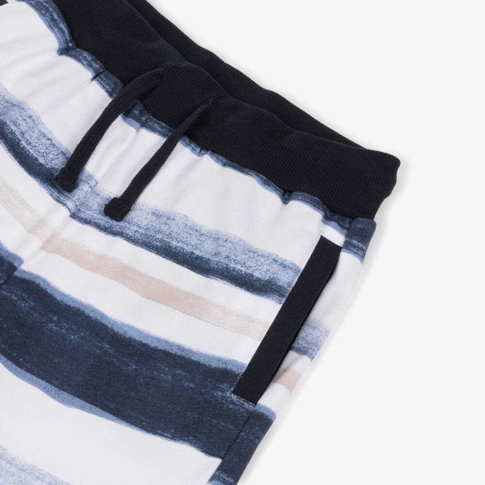 Guess-Boys Blue Striped Cotton Jersey Drawstring Shorts | Childrensalon