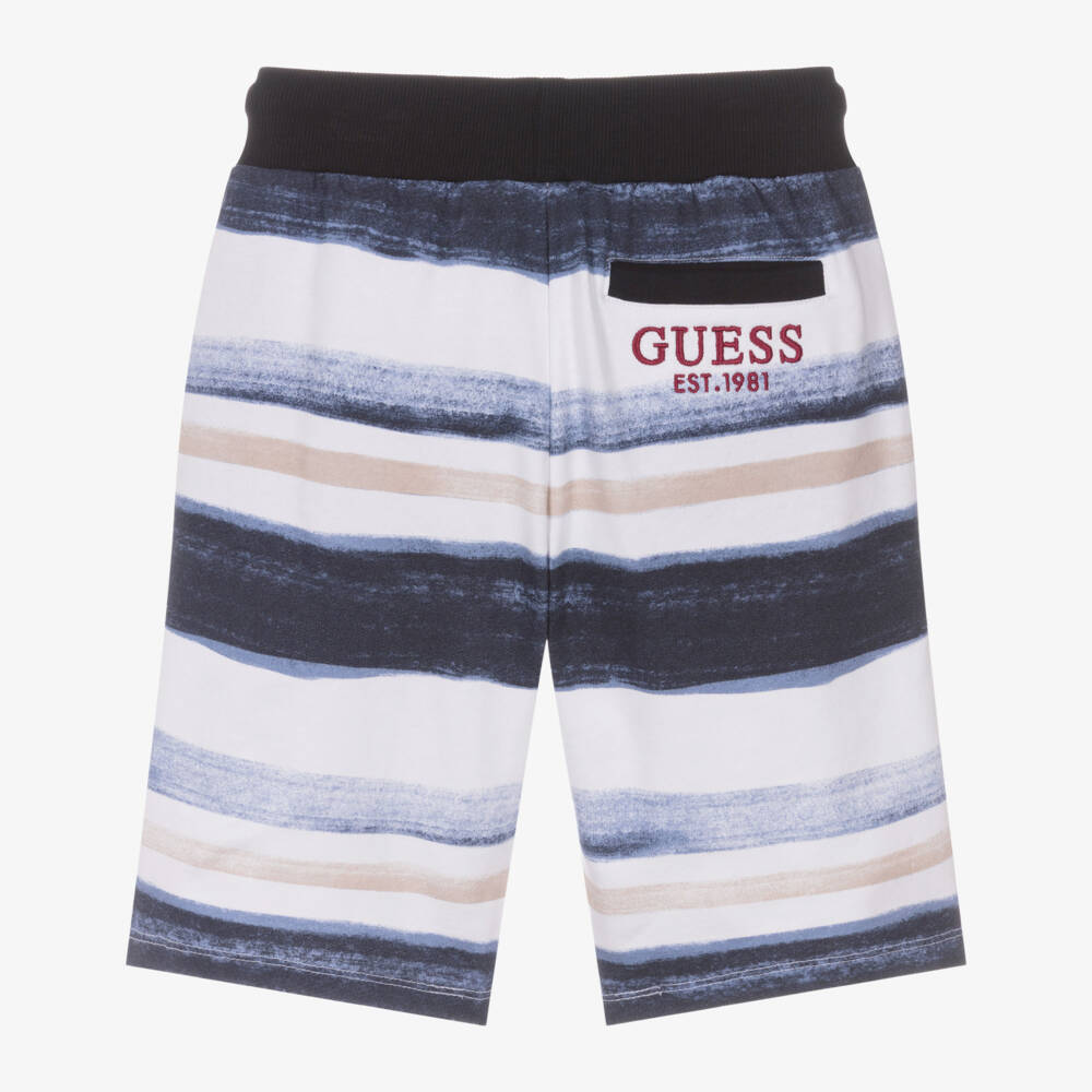 Guess-Boys Blue Striped Cotton Jersey Drawstring Shorts | Childrensalon