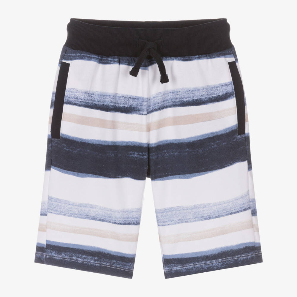 Guess-Boys Blue Striped Cotton Jersey Drawstring Shorts | Childrensalon